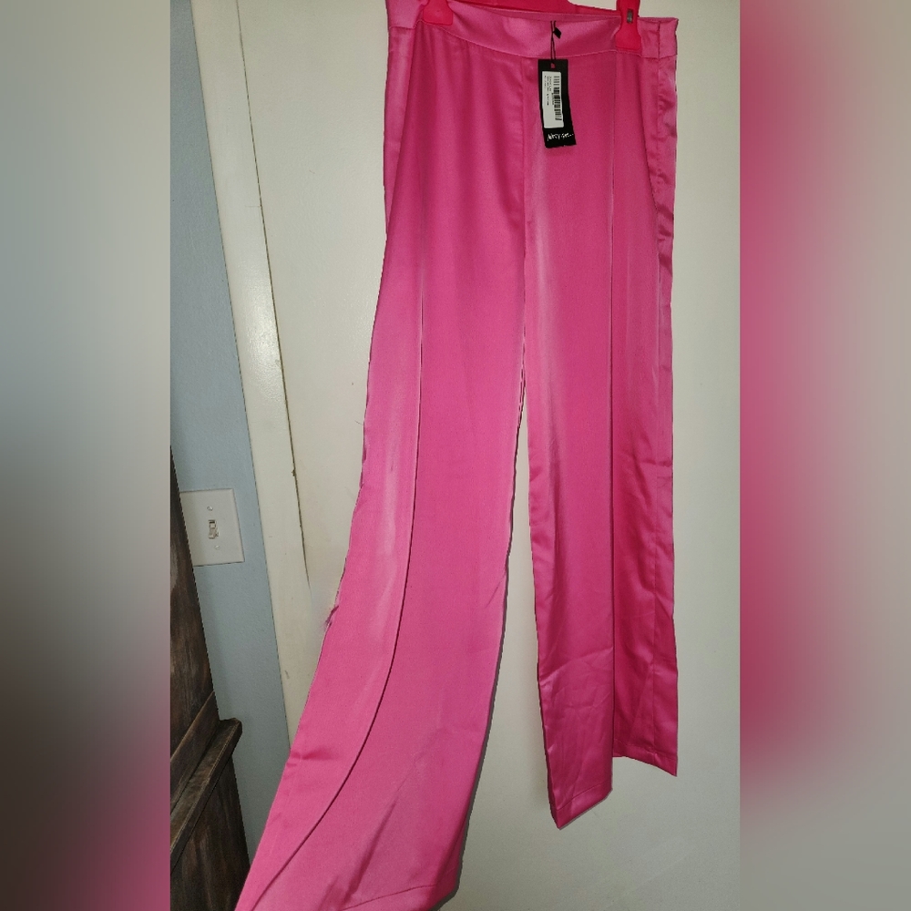 Pink satin trousers